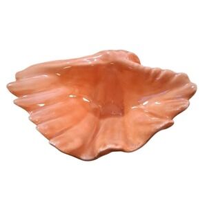 Vtg Orange Handmade Seashell Ceramic Studio Art Trinket Soap Dish  7"Lx3"D READ